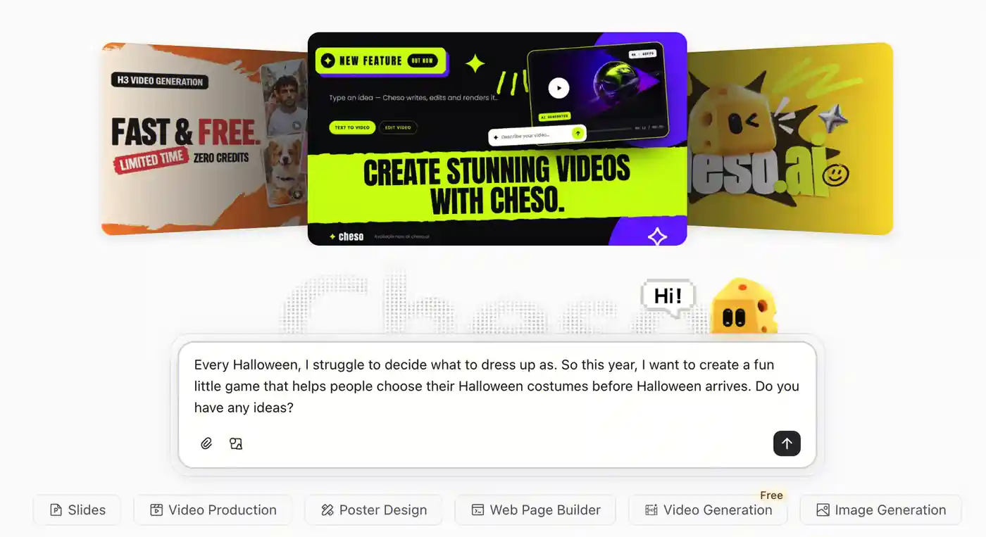 Asking Cheso to brainstorm a game that helps people choose a Halloween costume